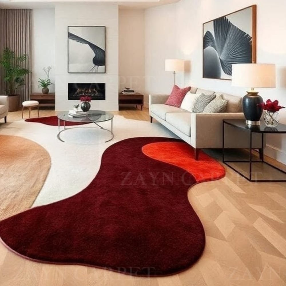 Handcrafted Abstract Red Statement Living Room Rug